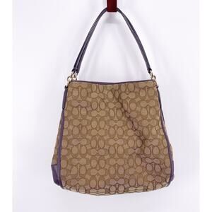 COACH Phoebe Outline Signature Bag Purse Handbag Khaki Aubergine Purple F36424